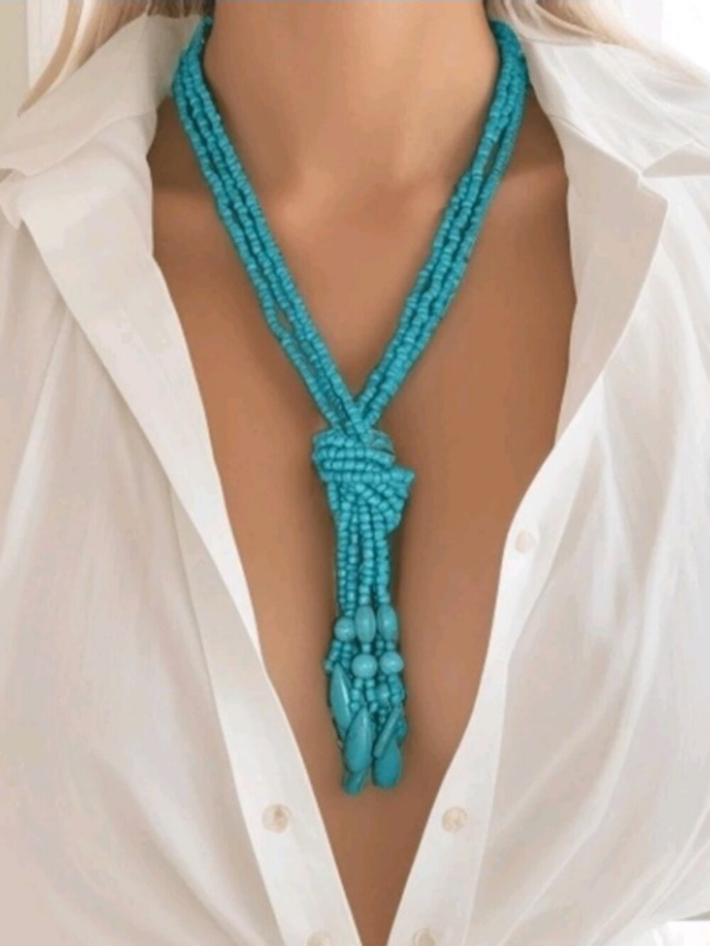 NEW! Bohemian Turquoise Beaded Knot Necklace - Women's Jewelry